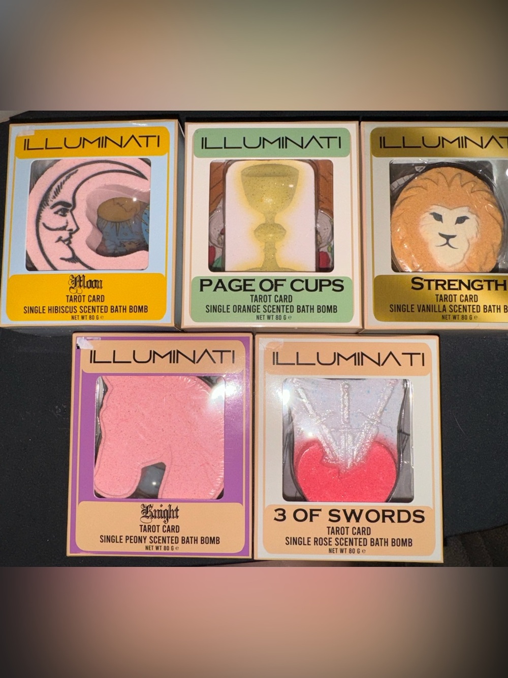 5 Illuminati Tarot Card Bath Bombs - Assorted Colors 1 of each shown